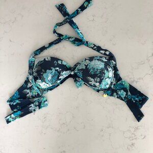 Azura Australia Floral Padded Bikini Top Neck & Back Tie Closure Blue Sz 8 NWOT